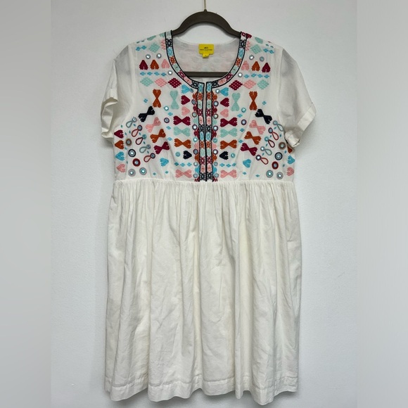 ROLLER RABBIT Sylvie Dress White Embroidered Cotton Boho Dress Size Small - Picture 4 of 8